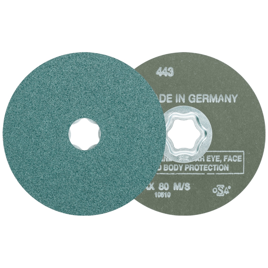 PFERD TOOLS COMBICLICK Zirkon Fiberscheibe Ø 115 mm Z60 für hohen Abtrag auf Stahl