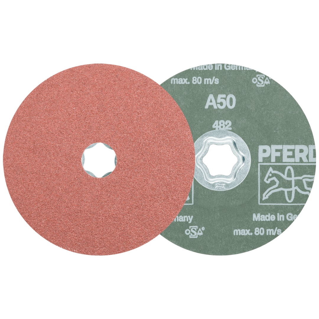 PFERD TOOLS COMBICLICK Korund Fiberscheibe Ø 125 mm A50 für universelle Anwendungen