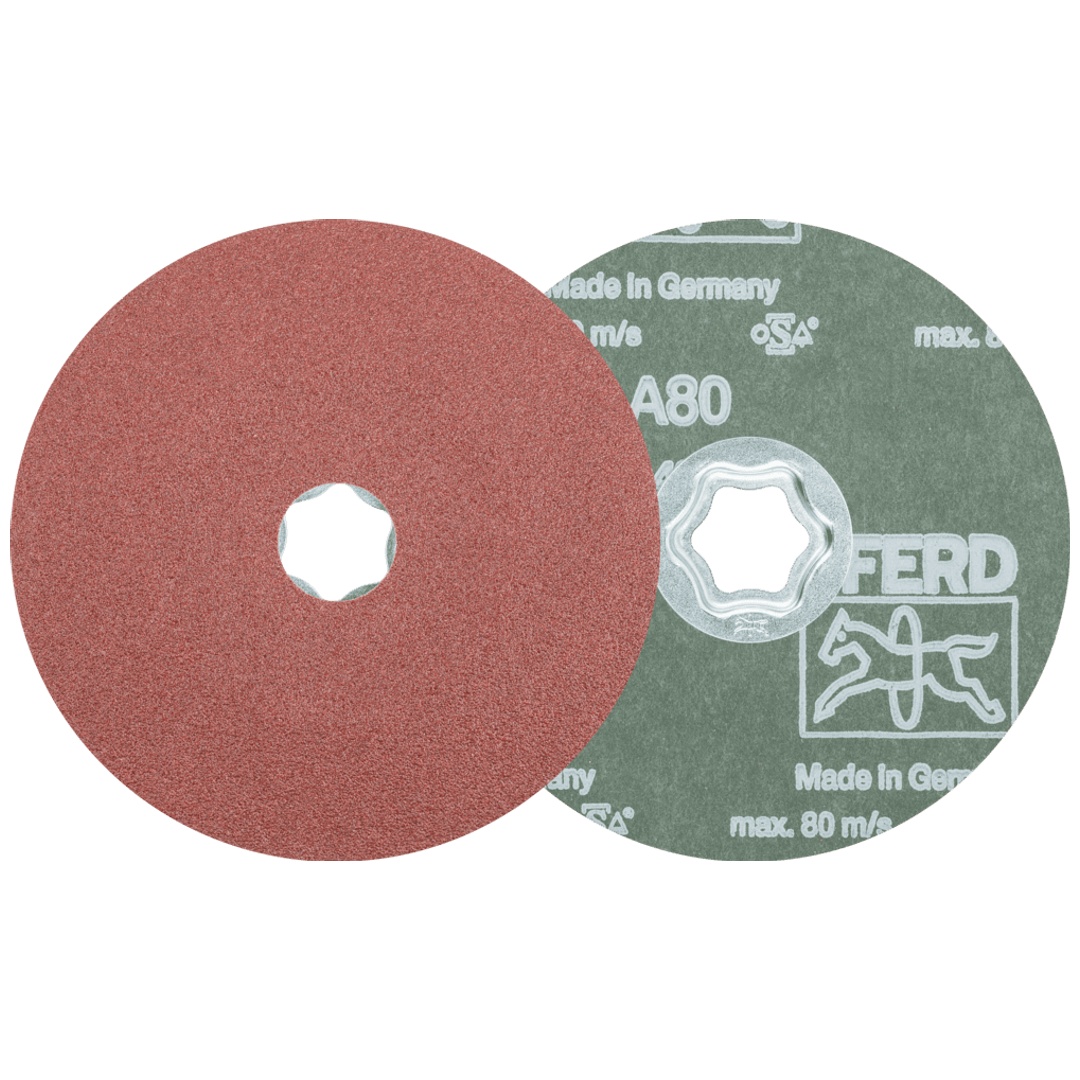 PFERD TOOLS COMBICLICK Korund Fiberscheibe Ø 125 mm A80 für universelle Anwendungen