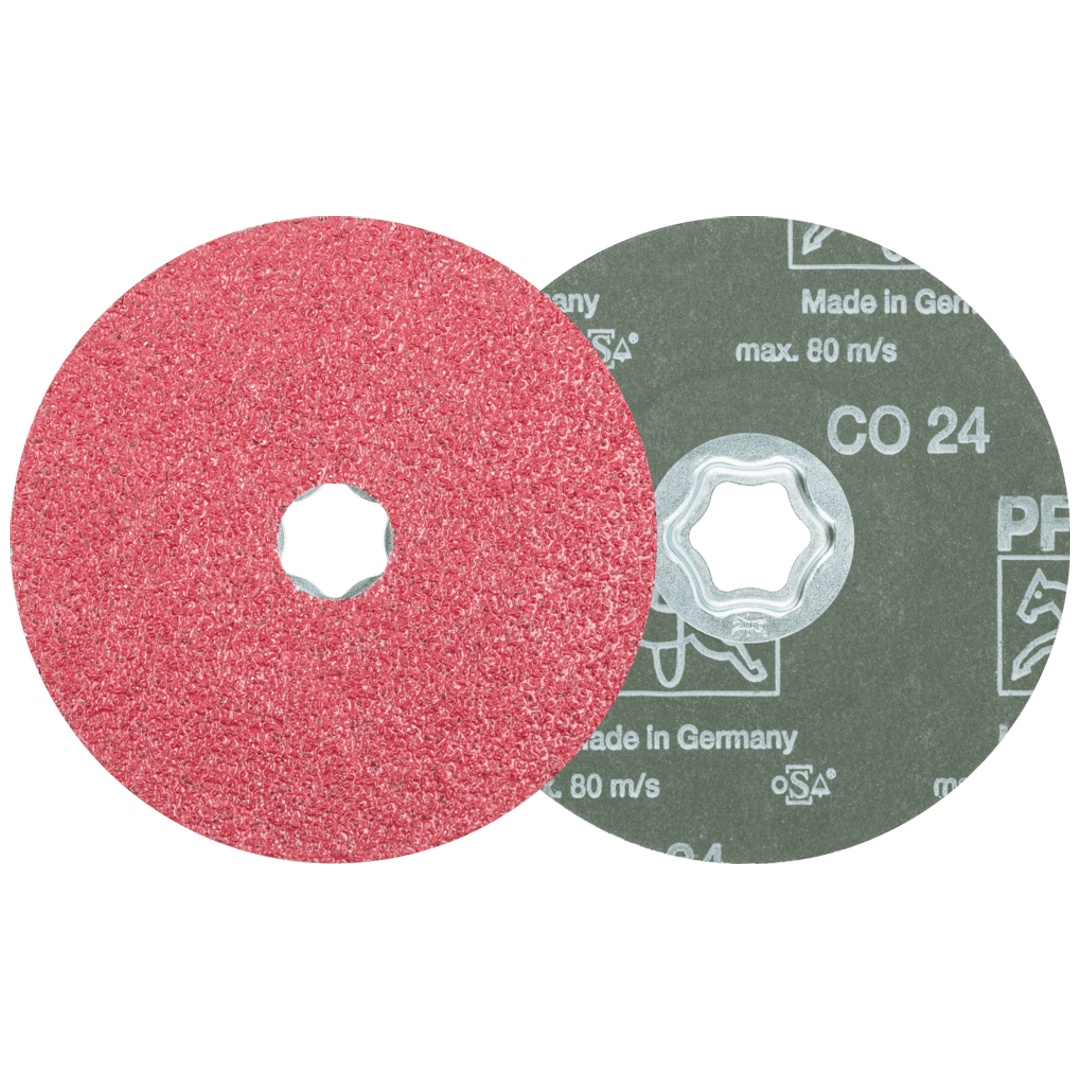 PFERD TOOLS COMBICLICK Keramikkorn Fiberscheibe Ø 125 mm CO24 für hohen Abtrag auf Stahl