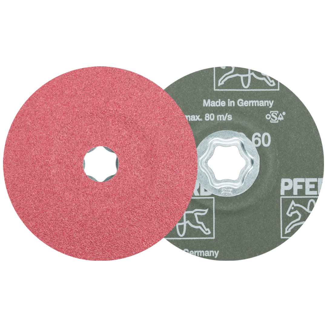 PFERD TOOLS COMBICLICK Keramikkorn Fiberscheibe Ø 125 mm CO60 für hohen Abtrag auf Stahl