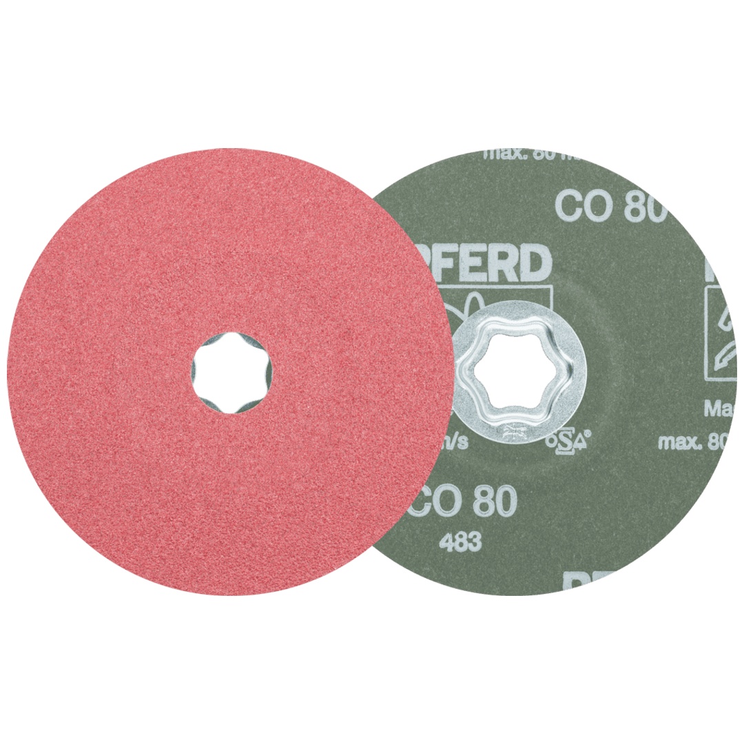 PFERD TOOLS COMBICLICK Keramikkorn Fiberscheibe Ø 125 mm CO80 für hohen Abtrag auf Stahl