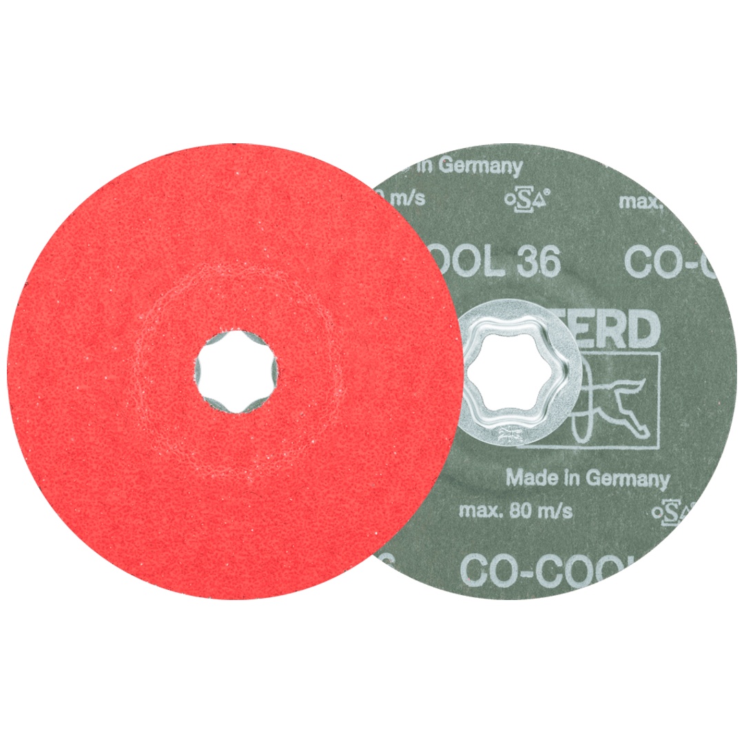 PFERD TOOLS COMBICLICK Keramikkorn Fiberscheibe Ø 125 mm CO-COOL36 für Edelstahl