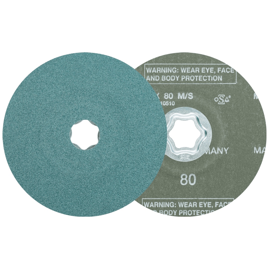 PFERD TOOLS COMBICLICK Zirkon Fiberscheibe Ø 125 mm Z80 für hohen Abtrag auf Stahl