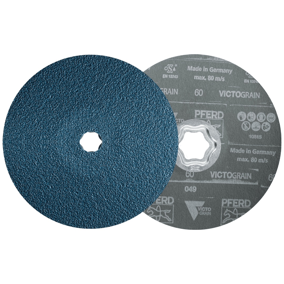 PFERD TOOLS COMBICLICK Fiberscheibe Ø 180mm VICTOGRAIN 60 Höchstleistung auf Stahl