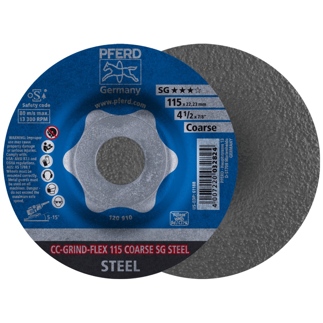 PFERD TOOLS CC-GRIND FLEX Schleifscheibe 115x22,23 mm COARSE Leistungslinie SG STEEL für Stahl