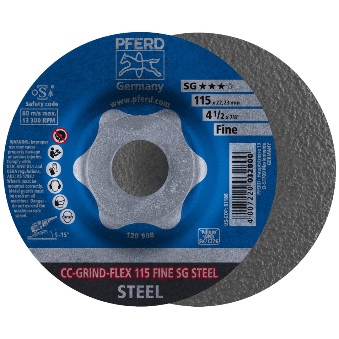 PFERD TOOLS CC-GRIND FLEX Schleifscheibe 115x22,23 mm FINE Leistungslinie SG STEEL für Stahl