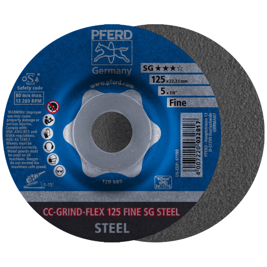 PFERD TOOLS CC-GRIND FLEX Schleifscheibe 125x22,23 mm FINE Leistungslinie SG STEEL für Stahl
