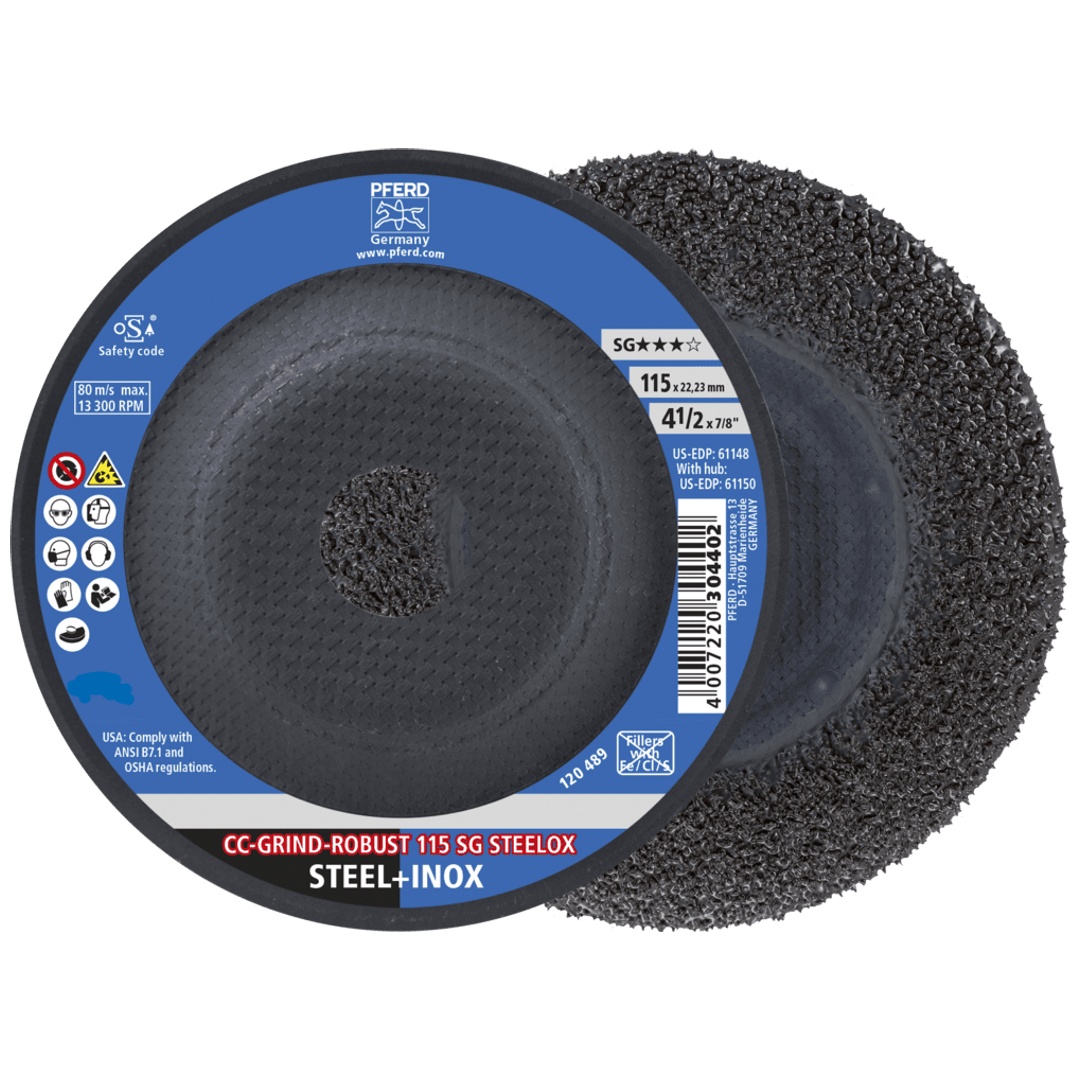 PFERD TOOLS CC-GRIND ROBUST Schleifscheibe 115x22,23 mm Leistungslinie SG STEELOX für Stahl/Edelstahl