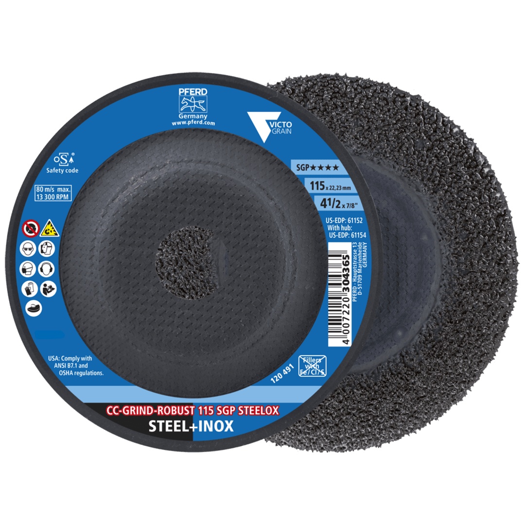 PFERD TOOLS CC-GRIND ROBUST Schleifscheibe 115x22,23 mm Speziallinie SGP STEELOX für Stahl/Edelstahl