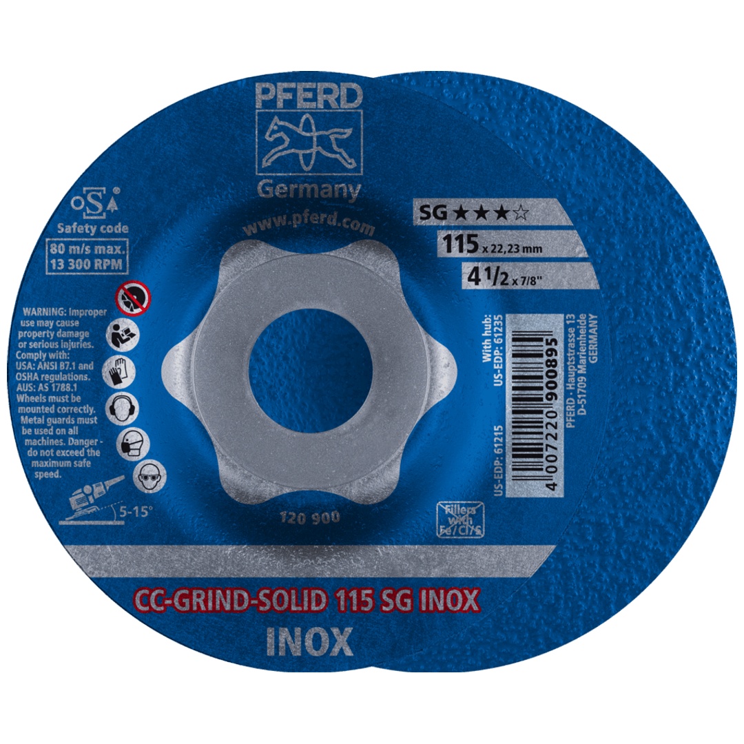 PFERD TOOLS CC-GRIND SOLID Schleifscheibe 115x22,23 mm COARSE Leistungslinie SG INOX für Edelstahl