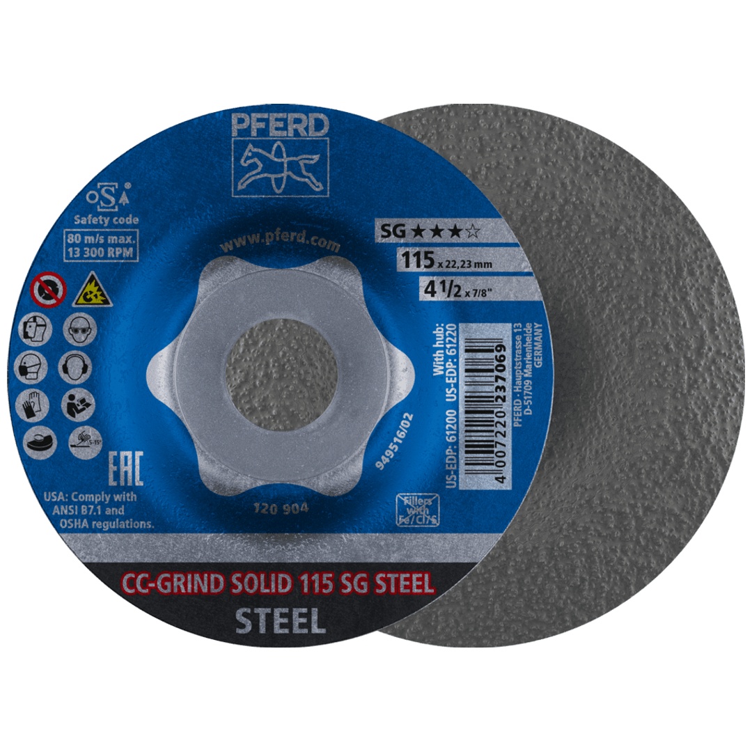 PFERD TOOLS CC-GRIND SOLID Schleifscheibe 115x22,23 mm COARSE Leistungslinie SG STEEL für Stahl