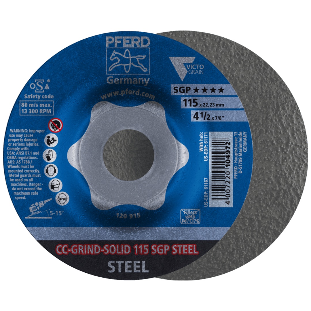 PFERD TOOLS CC-GRIND SOLID Schleifscheibe 115x22,23 mm COARSE Speziallinie SGP STEEL für Stahl