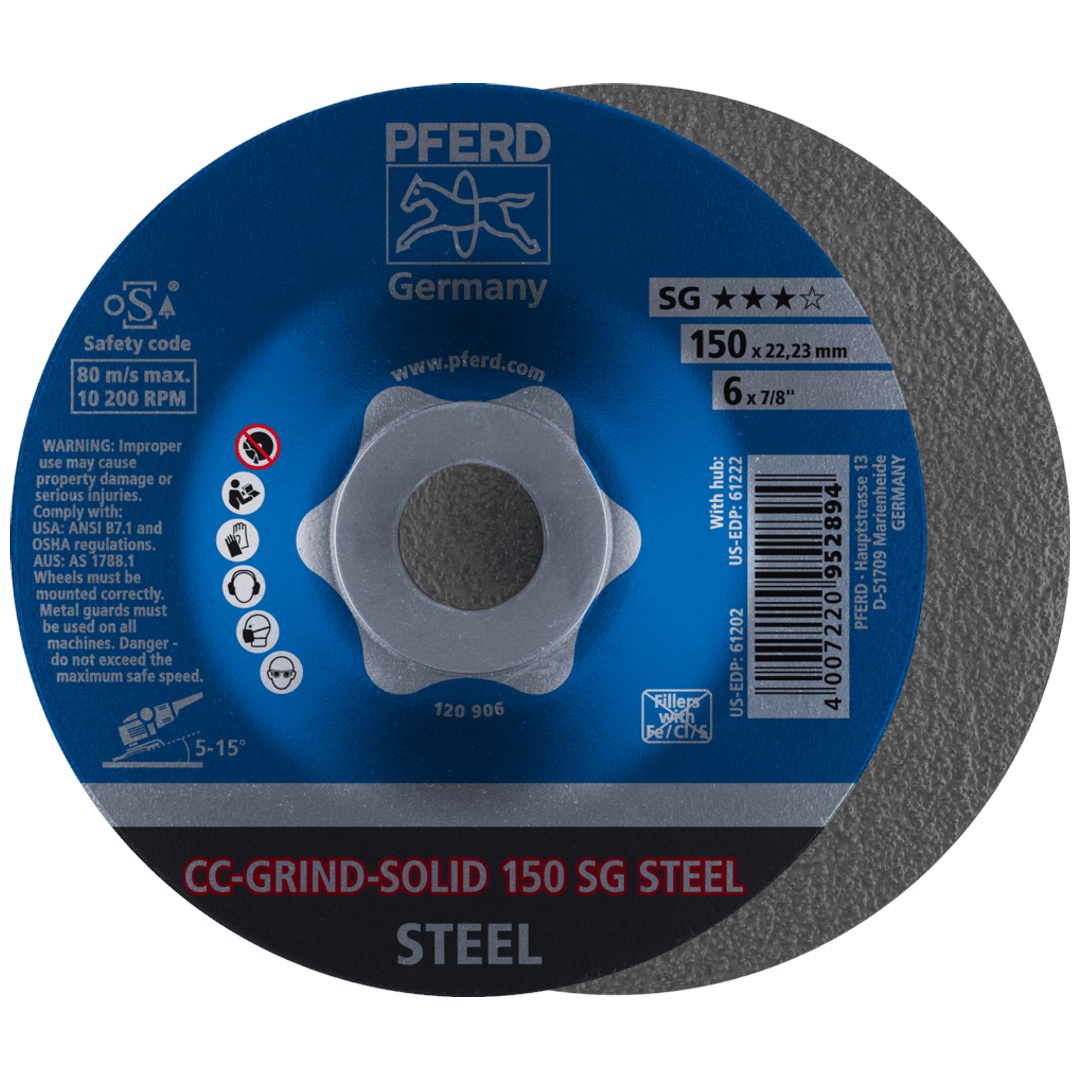 PFERD TOOLS CC-GRIND SOLID Schleifscheibe 150x22,23 mm COARSE Leistungslinie SG STEEL für Stahl