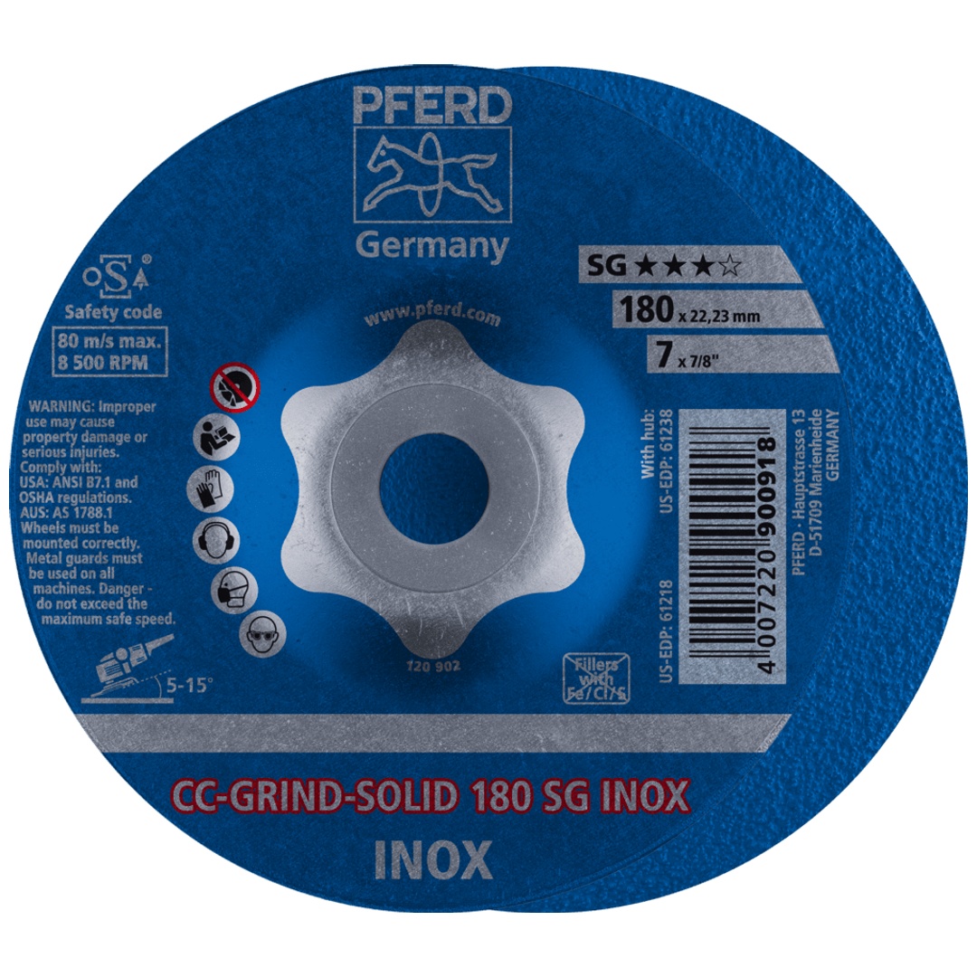 PFERD TOOLS CC-GRIND SOLID Schleifscheibe 180x22,23 mm COARSE Leistungslinie SG INOX für Edelstahl