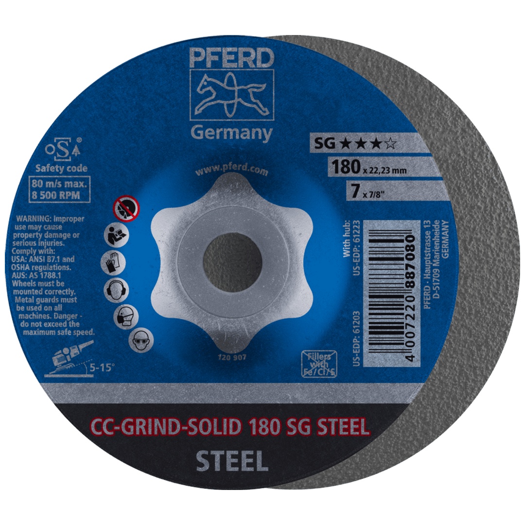 PFERD TOOLS CC-GRIND SOLID Schleifscheibe 180x22,23 mm COARSE Leistungslinie SG STEEL für Stahl