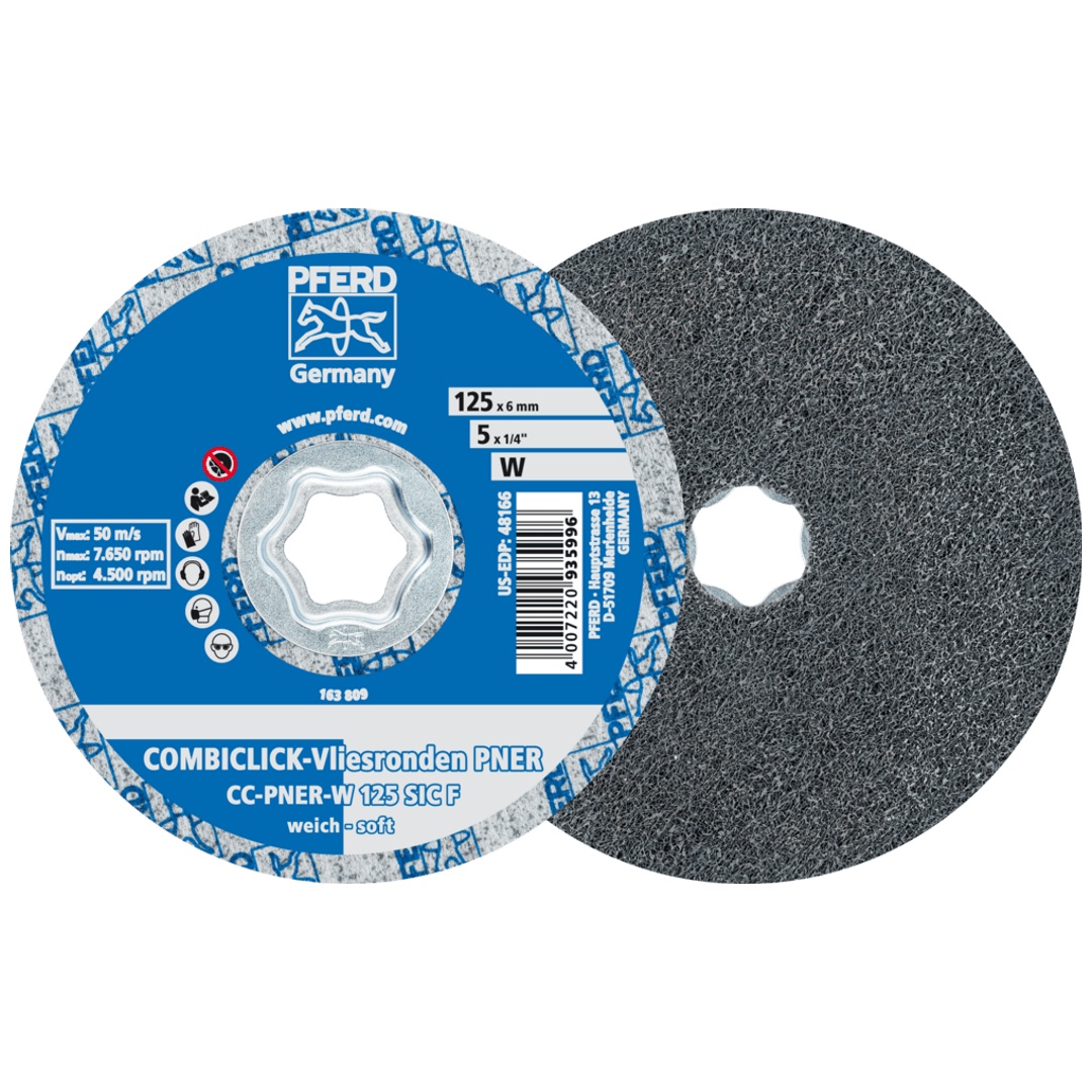 PFERD TOOLS COMBICLICK verpresste Vliesronde CC PNER Ø 125 mm Weich SIC Fein für Finish