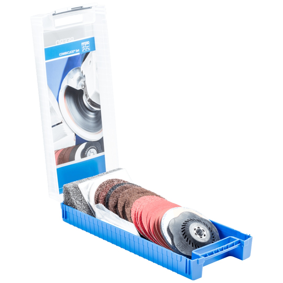 PFERD TOOLS COMBICLICK Set 19-tlg. Ø 115 mm 5/8-11 Bearbeitungen grob bis poliert mit Winkelschleifer