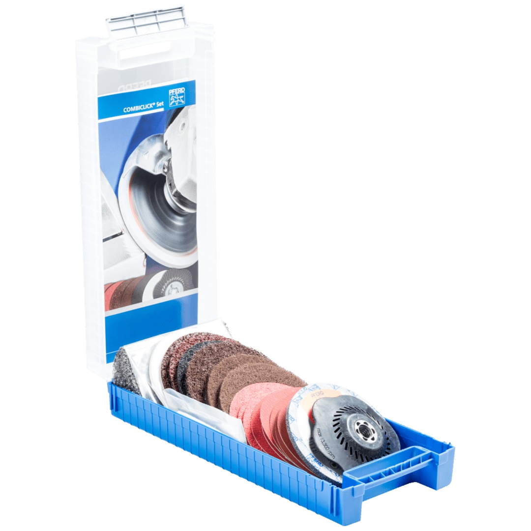PFERD TOOLS COMBICLICK Set 19-tlg. Ø 125 mm 5/8-11 Bearbeitungen grob bis poliert mit Winkelschleifer