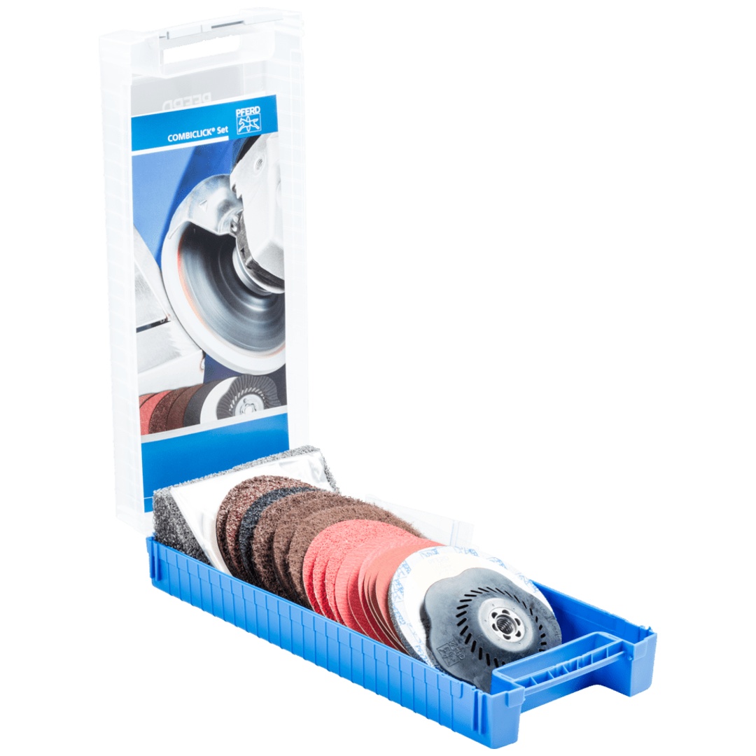 PFERD TOOLS COMBICLICK Set 19-tlg. Ø 125 mm M14 Bearbeitungen grob bis poliert mit Winkelschleifer