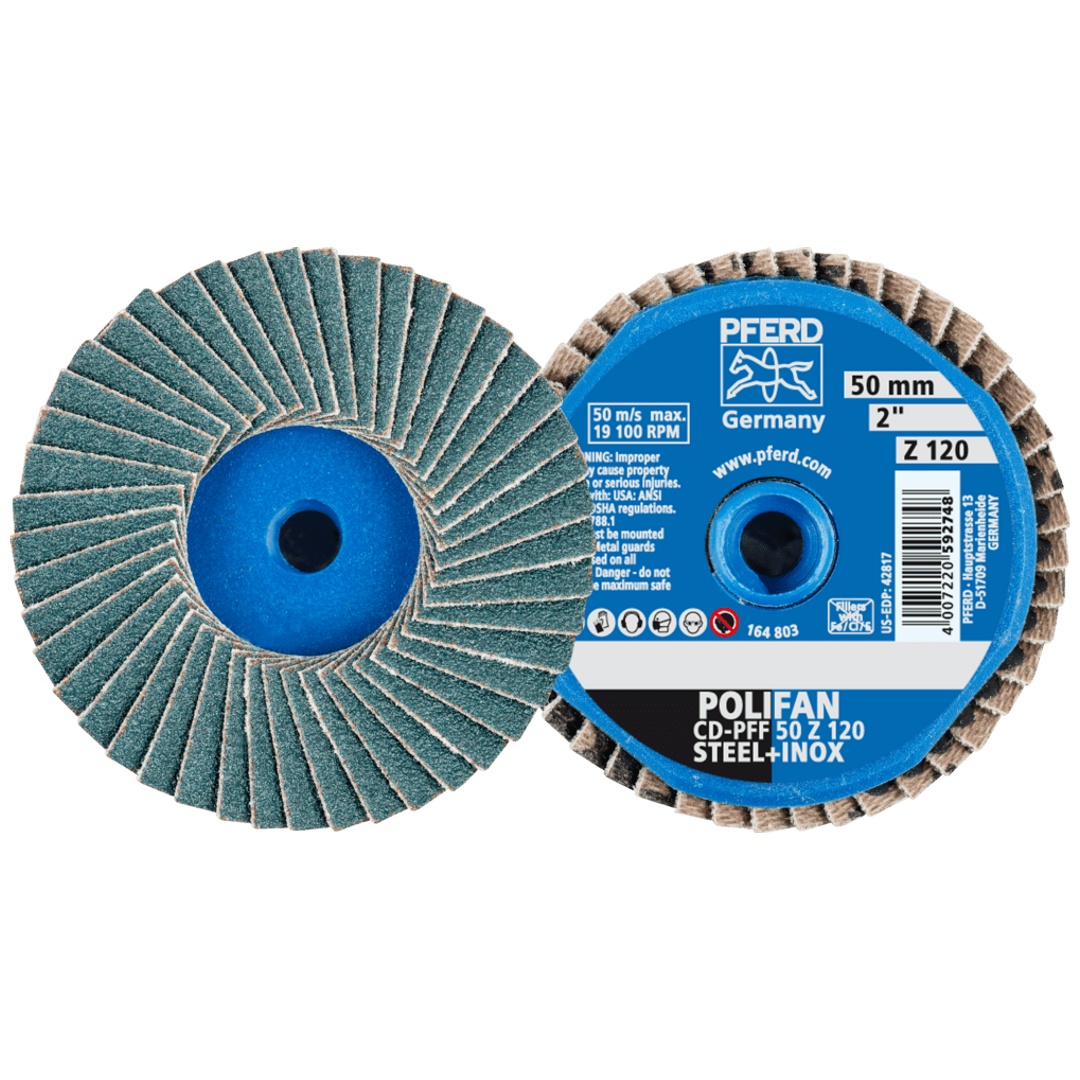 PFERD TOOLS COMBIDISC Zirkon Mini-POLIFAN CD Ø 50mm Z120 für gehärteten Stahl