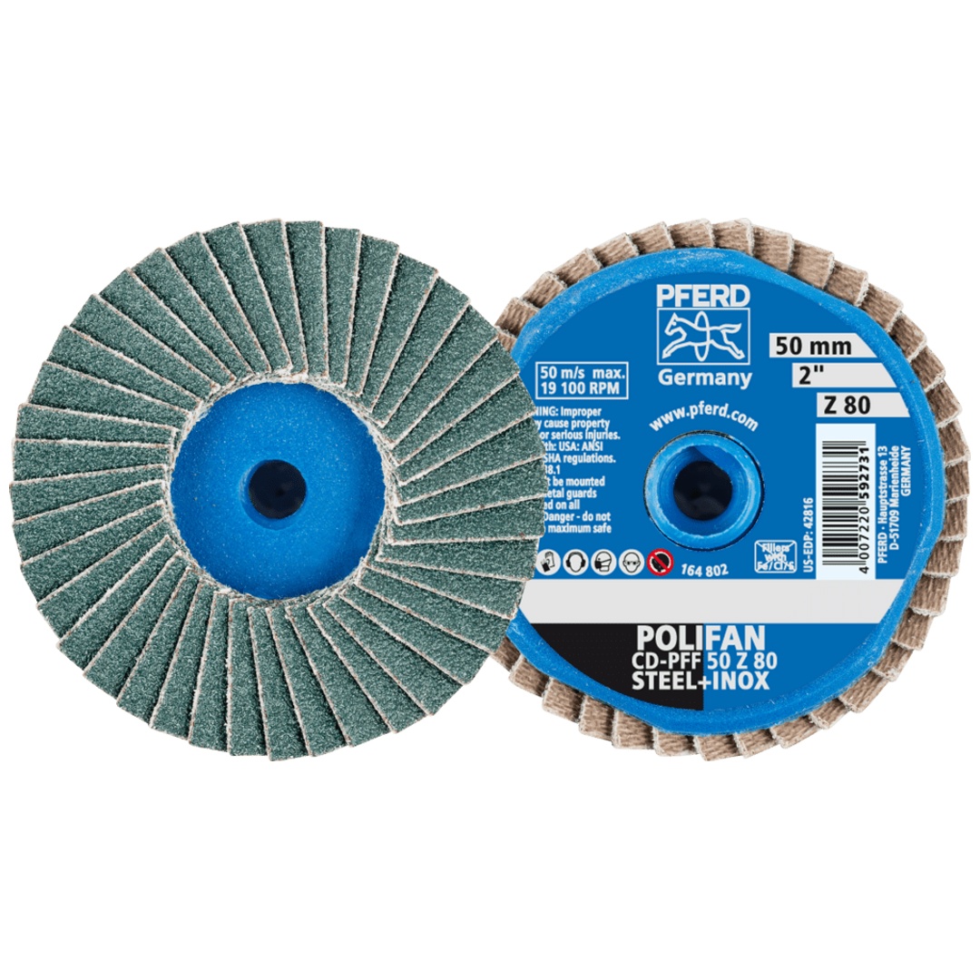 PFERD TOOLS COMBIDISC Zirkon Mini-POLIFAN CD Ø 50mm Z80 für gehärteten Stahl