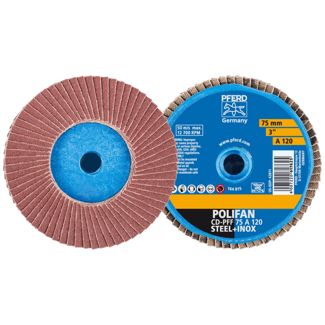 PFERD TOOLS COMBIDISC Korund Mini-POLIFAN CD Ø 75 mm A120 für universelle Anwendungen