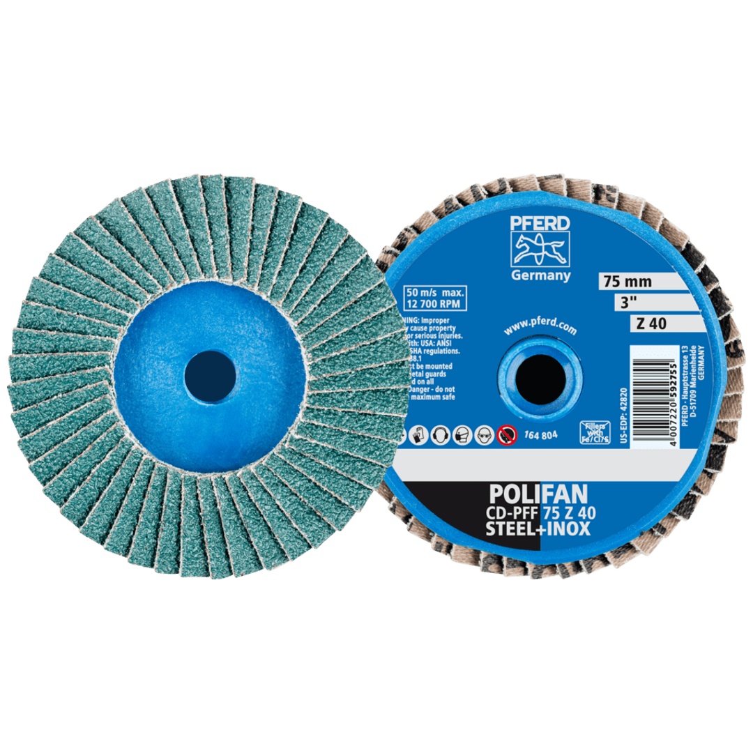 PFERD TOOLS COMBIDISC Zirkon Mini-POLIFAN CD Ø 75 mm Z40 für gehärteten Stahl