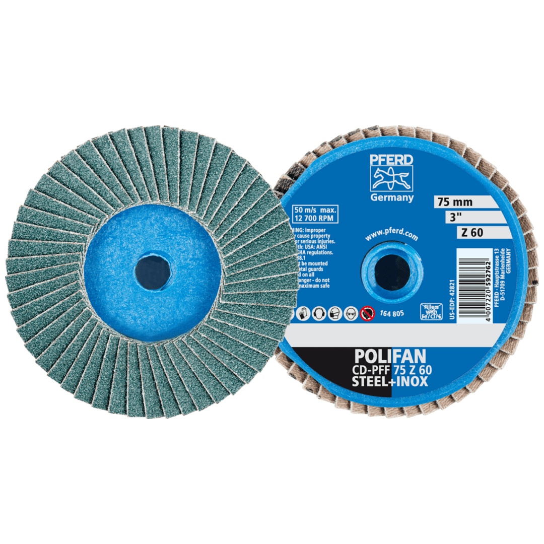 PFERD TOOLS COMBIDISC Zirkon Mini-POLIFAN CD Ø 75 mm Z60 für gehärteten Stahl