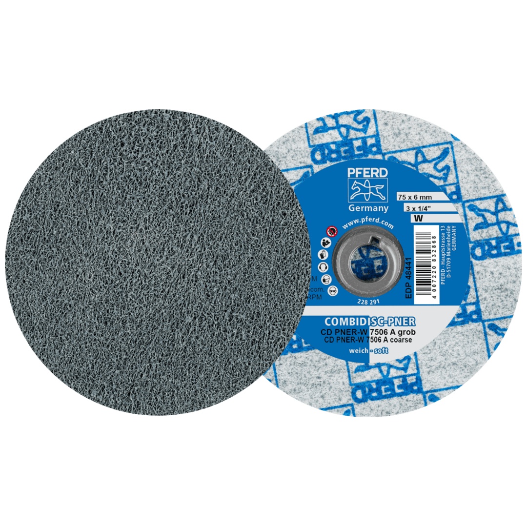 PFERD TOOLS COMBIDISC verpresste Vliesronde CD PNER Ø 75 mm Weich A Grob für Finish
