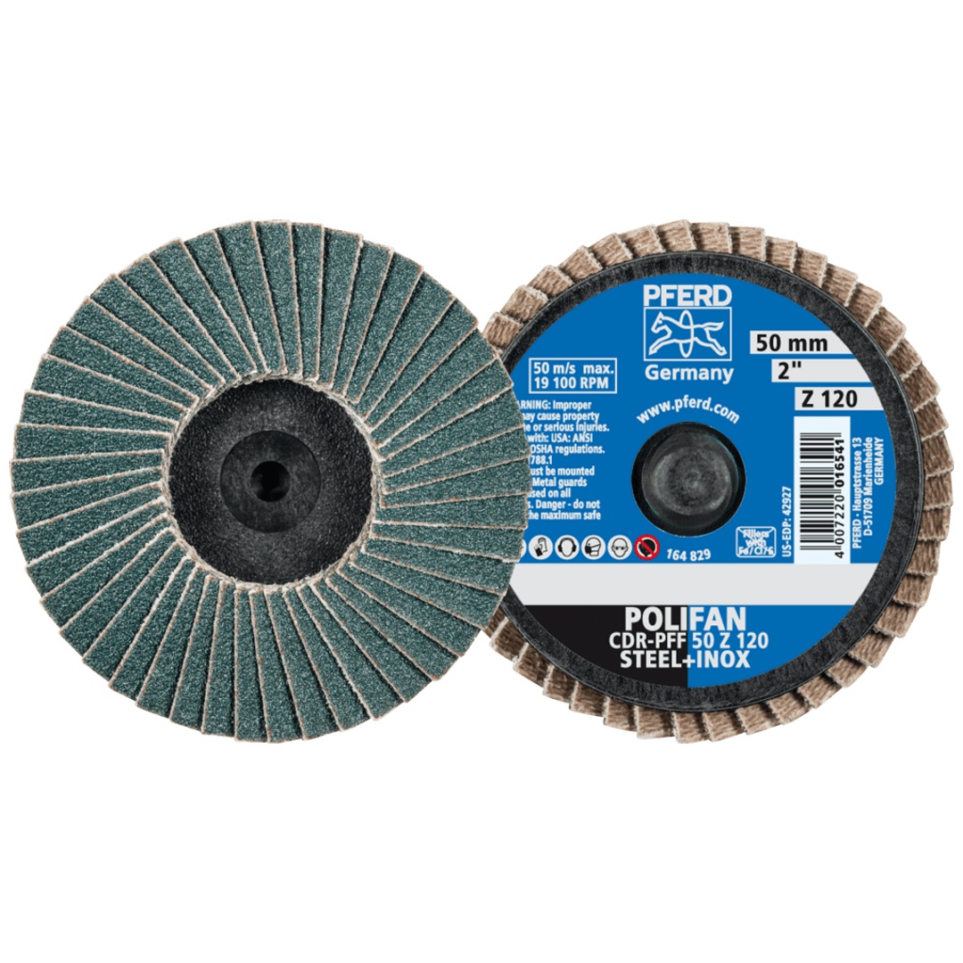 PFERD TOOLS COMBIDISC Zirkon Mini-POLIFAN CDR Ø 50mm Z120 für gehärteten Stahl