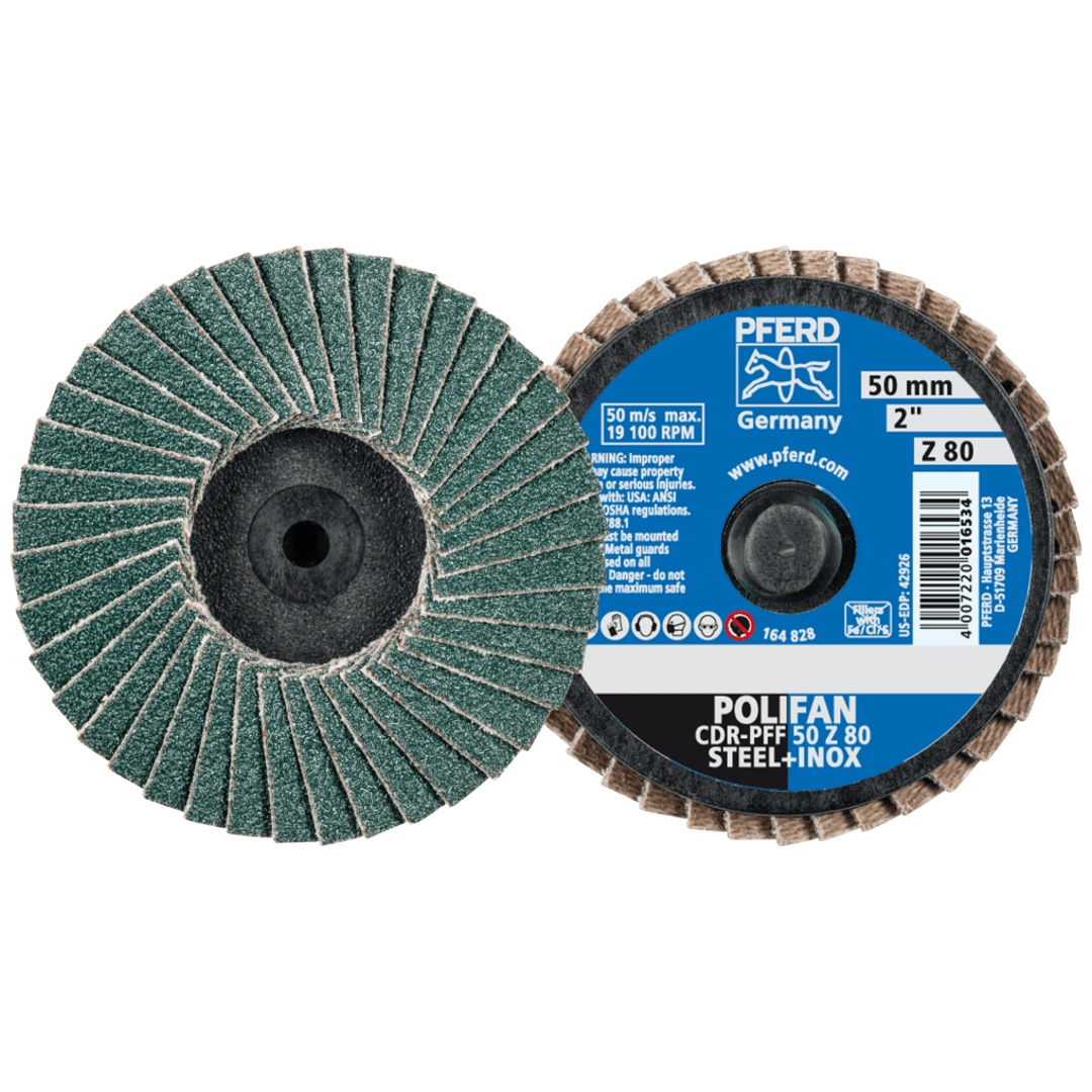 PFERD TOOLS COMBIDISC Zirkon Mini-POLIFAN CDR Ø 50mm Z80 für gehärteten Stahl