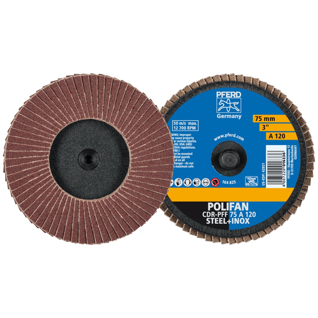 PFERD TOOLS COMBIDISC Korund Mini-POLIFAN CDR Ø 75 mm A120 für universelle Anwendungen