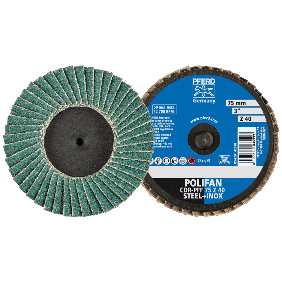 PFERD TOOLS COMBIDISC Zirkon Mini-POLIFAN CDR Ø 75 mm Z40 für gehärteten Stahl