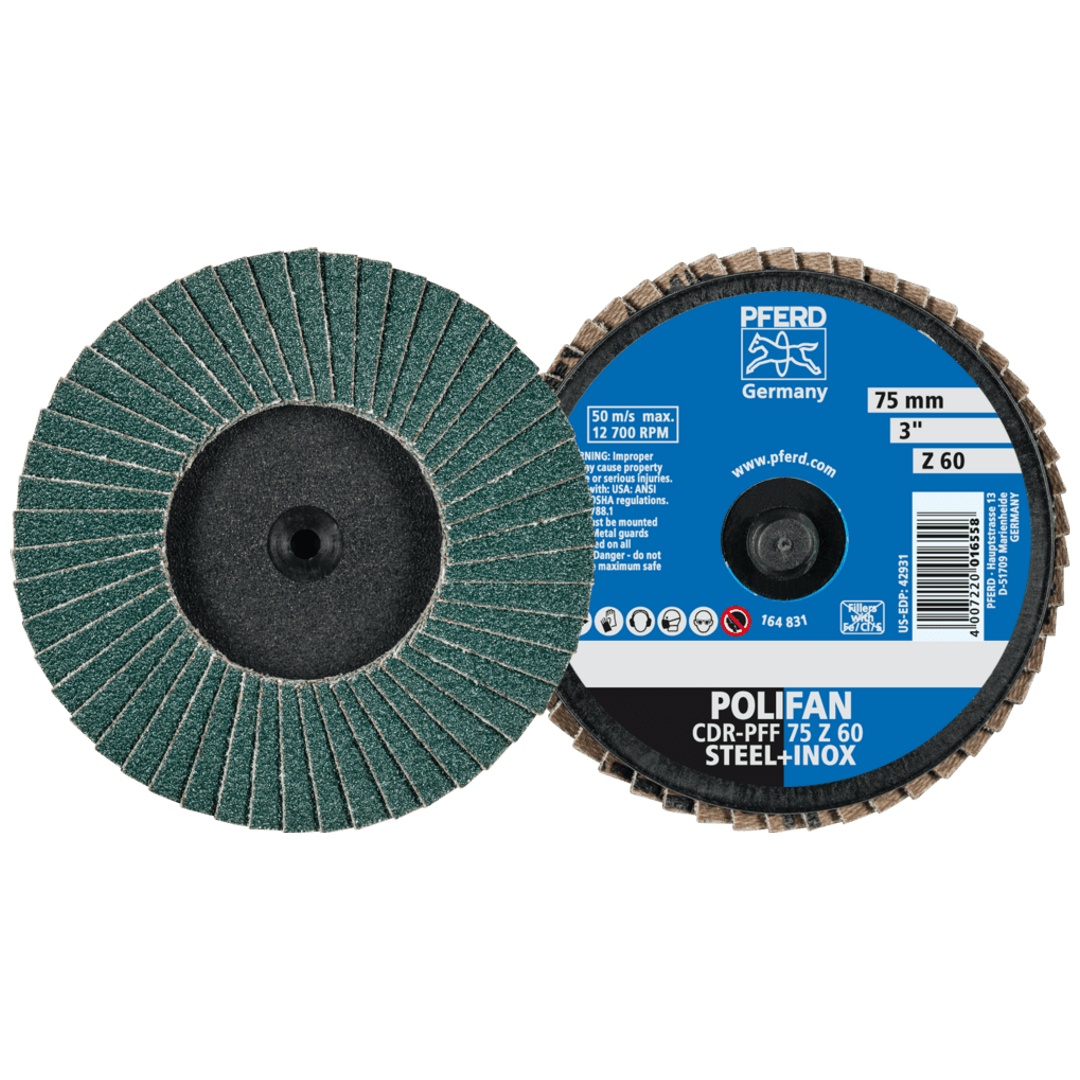 PFERD TOOLS COMBIDISC Zirkon Mini-POLIFAN CDR Ø 75 mm Z60 für gehärteten Stahl