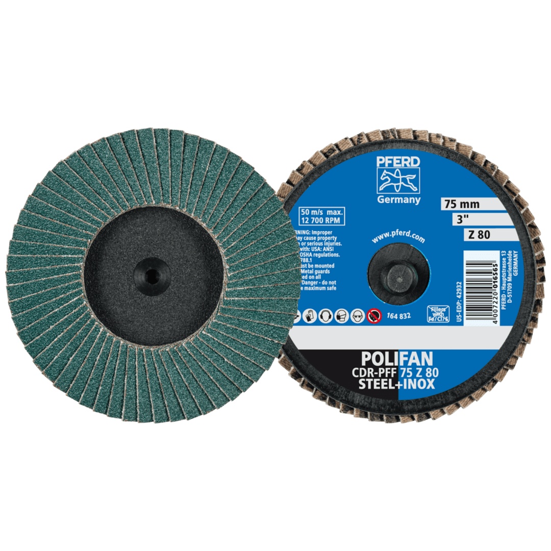 PFERD TOOLS COMBIDISC Zirkon Mini-POLIFAN CDR Ø 75 mm Z80 für gehärteten Stahl