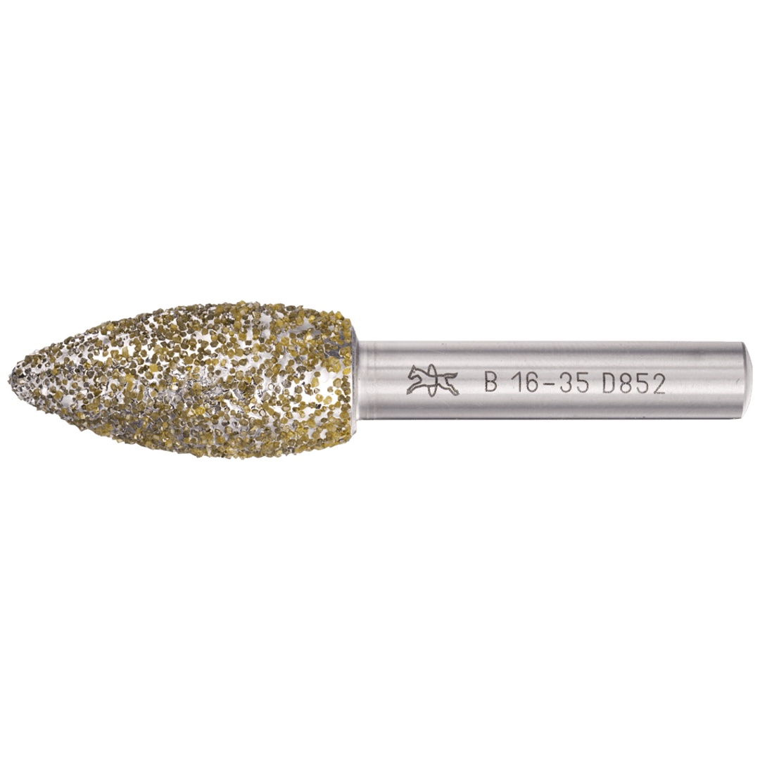 PFERD TOOLS Diamant-Schleifstift Flammenform 16x35x8 mm D852 zum Schleifen von Grau-und Sphäroguss