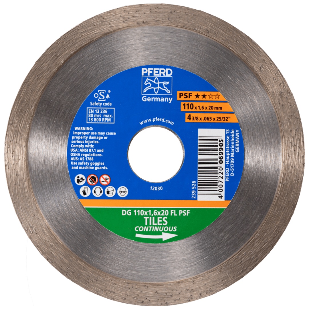 PFERD TOOLS Diamant-Trennscheibe DG FL 110x1,6x20 mm PSF z. Trennen v. Fliesen, hohe Schnittqualität
