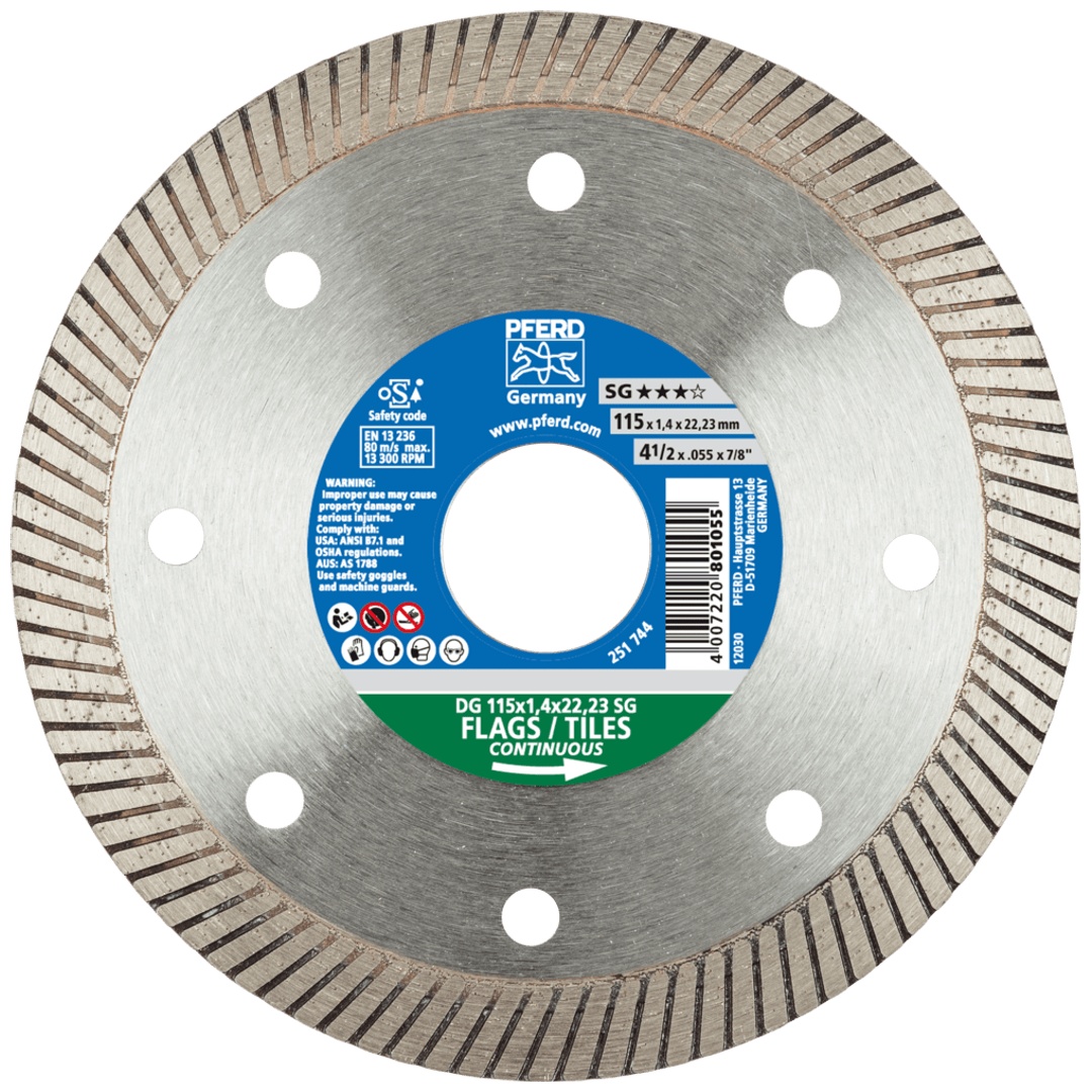PFERD TOOLS Diamant-Trennscheibe DG FL 115x1,4x22,23 mm SG z. Trennen v. Fliesen, hohe Schnittqualität