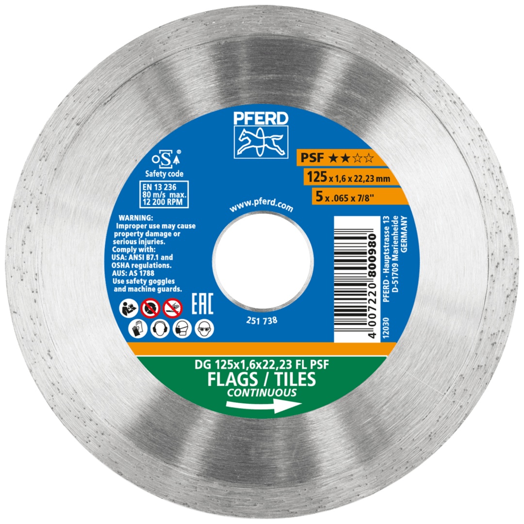 PFERD TOOLS Diamant-Trennscheibe DG FL 125x1,6x22,23 mm PSF z. Trennen v. Fliesen, hohe Schnittqualität
