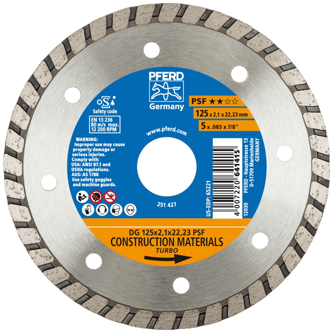 PFERD TOOLS Diamant-Trennscheibe DG 125x2,1x22,23 mm PSF z. Trennen v. Stein/Beton,hohe Schnittqualität