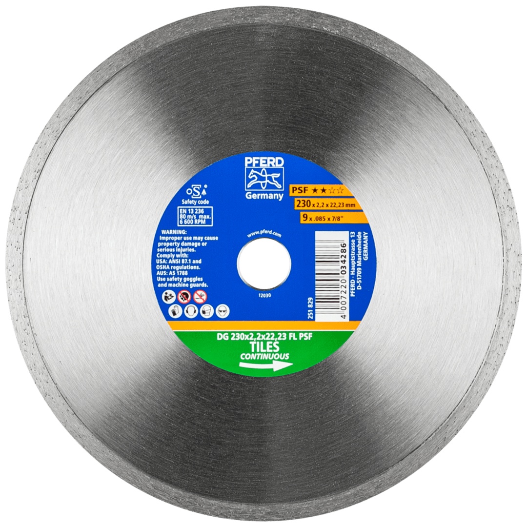 PFERD TOOLS Diamant-Trennscheibe DG FL 230x2,2x22,23 mm PSF z. Trennen v. Fliesen, hohe Schnittqualität