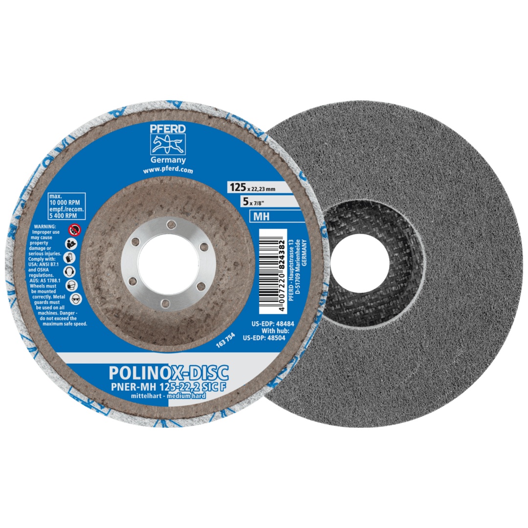 PFERD TOOLS POLINOX verpresste Vlies-Disc PNER Ø 125 mm Bohrung-Ø 22,23 mm Mittehart SIC Fein für Finish