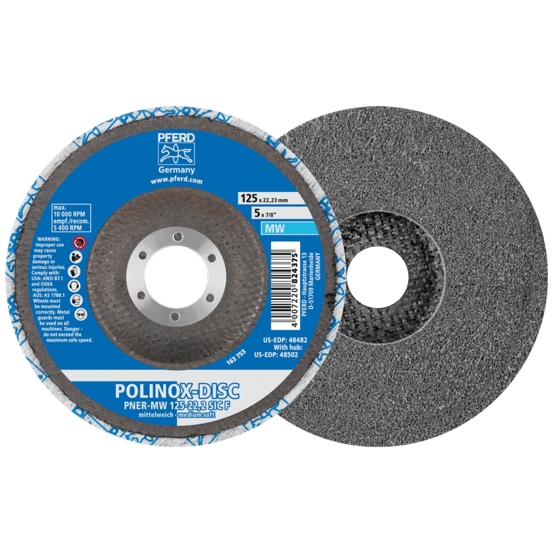 PFERD TOOLS POLINOX verpresste Vlies-Disc PNER Ø 125 mm Bohrung-Ø 22,23 mm Mittelweich SIC Fein für Finish