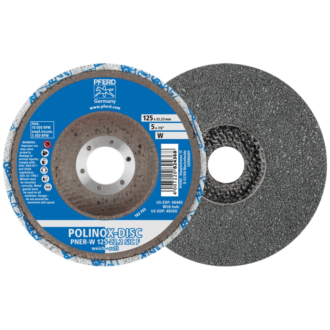 PFERD TOOLS POLINOX verpresste Vlies-Disc PNER Ø 125 mm Bohrung-Ø 22,23 mm Weich SIC Fein für Finish