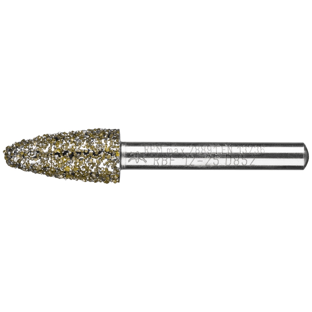 PFERD TOOLS Diamant-Schleifstift Rundbogen Ø12,0mm Schaft-Ø6 mm D852 (sehr grob) zum Schleifen von Grau-und Sphäroguss