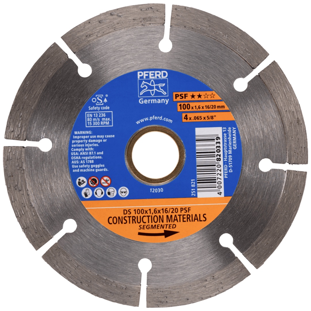 PFERD TOOLS Diamant-Trennscheibe DS 100x1,6x16/20 mm PSF für schnelles Trennen von Stein und Beton