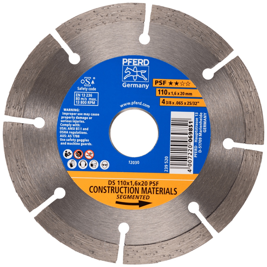 PFERD TOOLS Diamant-Trennscheibe DS 110x1,6x20 mm PSF für schnelles Trennen von Stein und Beton