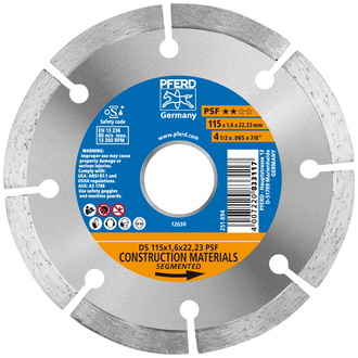 PFERD Diamant-Trennscheibe DS 115x1,6x22,23 mm PSF für schnelles Trennen von Stein und Beton