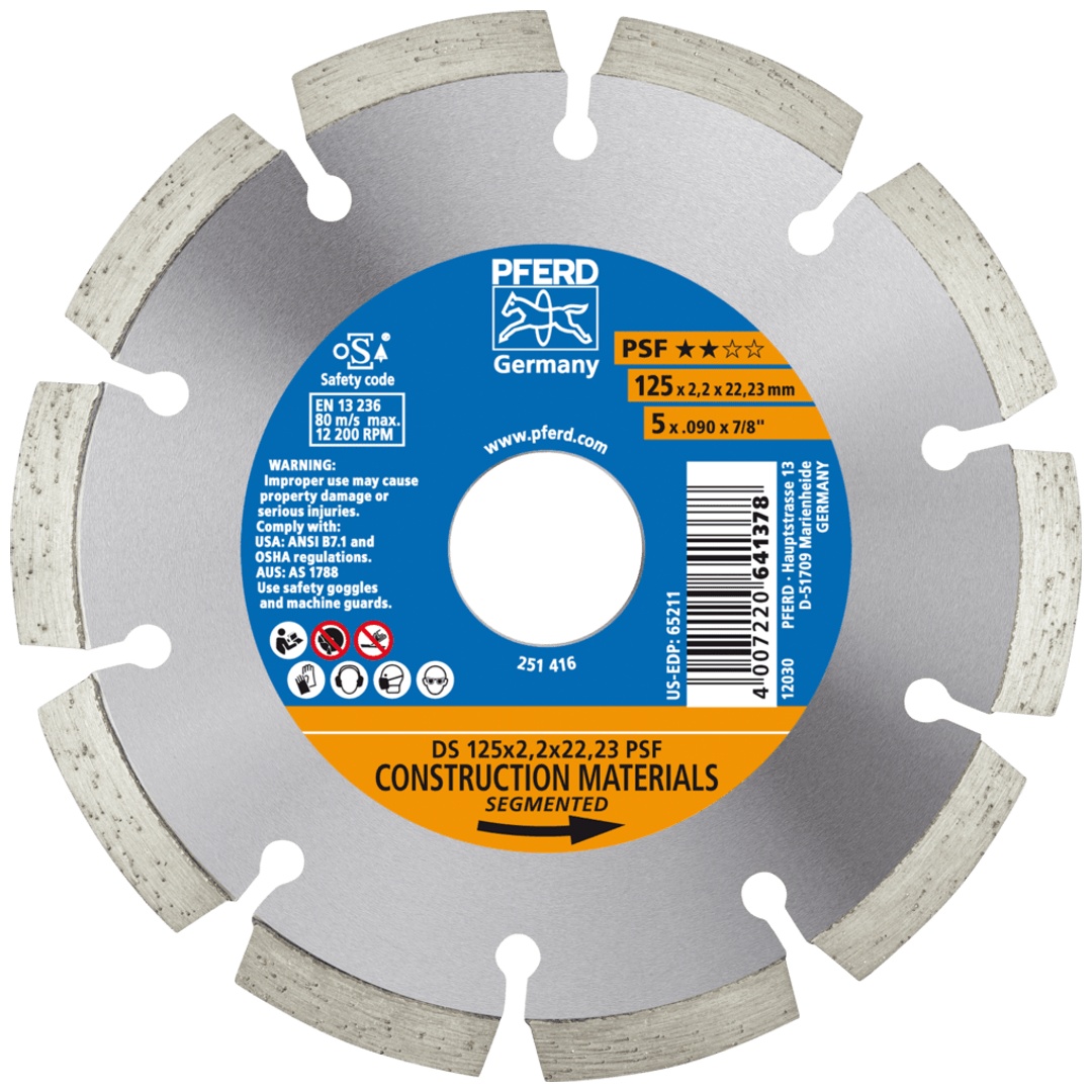 PFERD TOOLS Diamant-Trennscheibe DS 125x2,2x22,23 mm PSF für schnelles Trennen von Stein und Beton